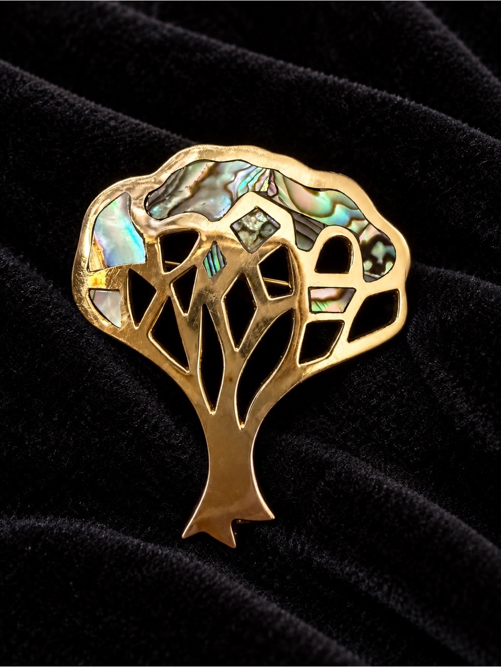 Mexican Alpaca Silver Tree Brooch and Pendant with Abalone Insets